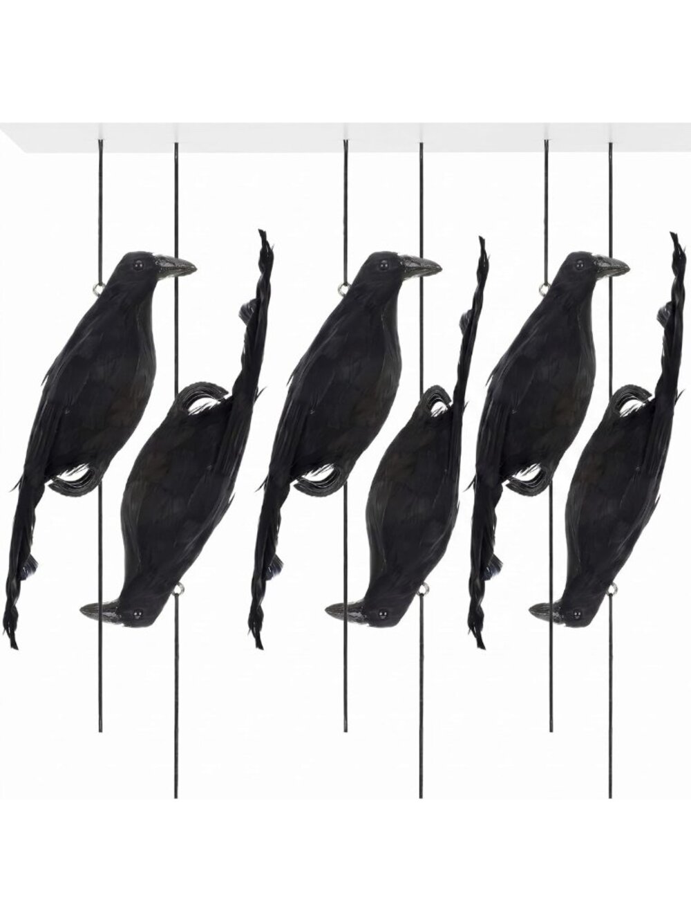 Realistic 15" Hanging Dead Crow Decoy - 6 Pack Halloween Decor for Spooky Vibes